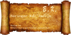 Beringer Kálmán névjegykártya